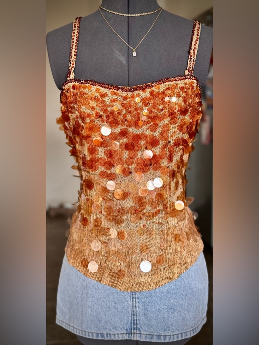 Boston Proper Copper Sequin Tank Top